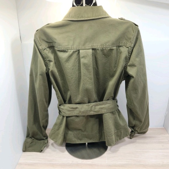 J CREW M Jacket Cropped Fatigue Army Olive‎ Flared Waist W/Tie A Line Cotton - Picture 2 of 8